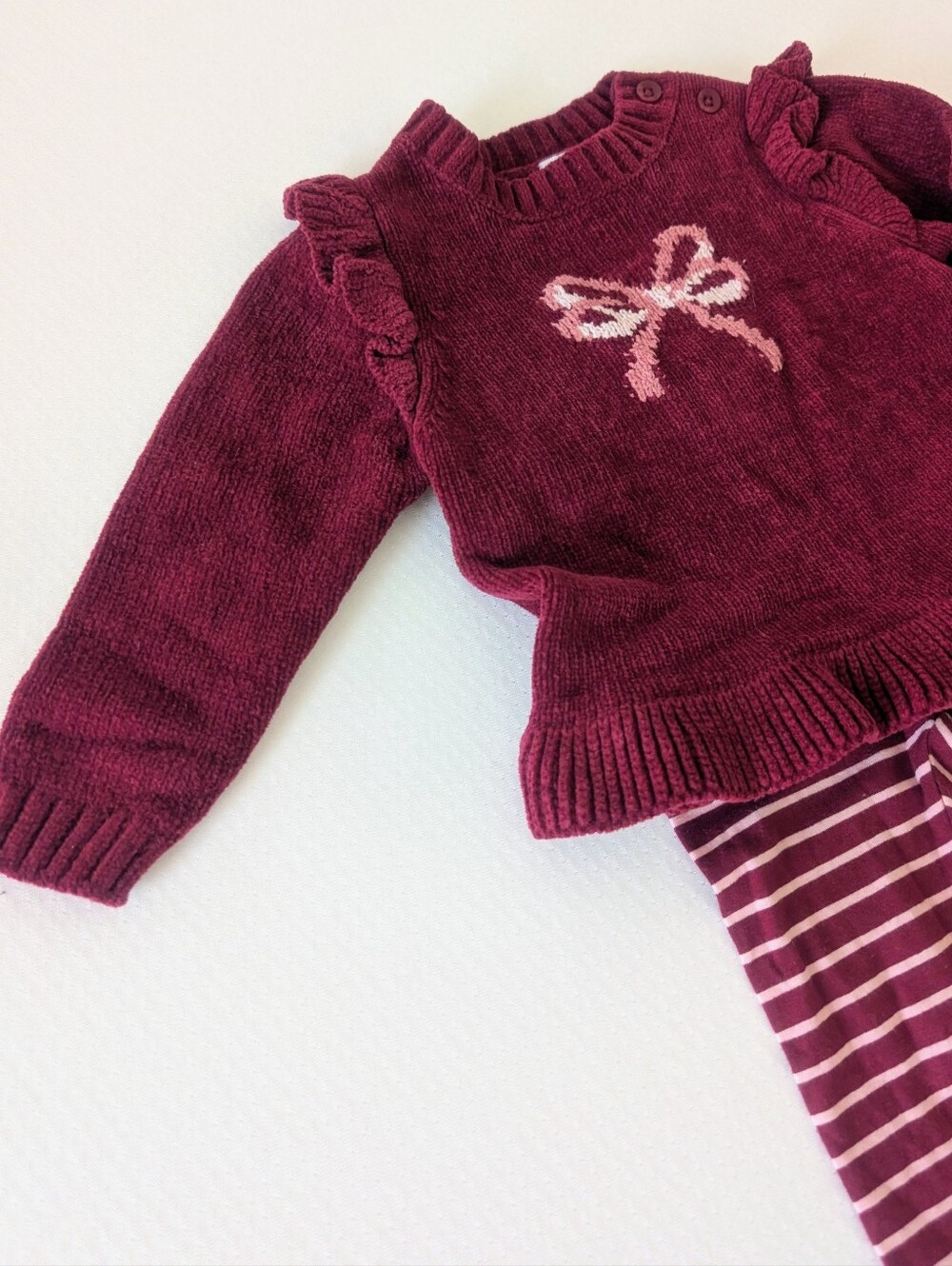 NWT Nordstrom Icon Ruffle Sweater & Leggings Set Burgundy Red Grape Bow 9M